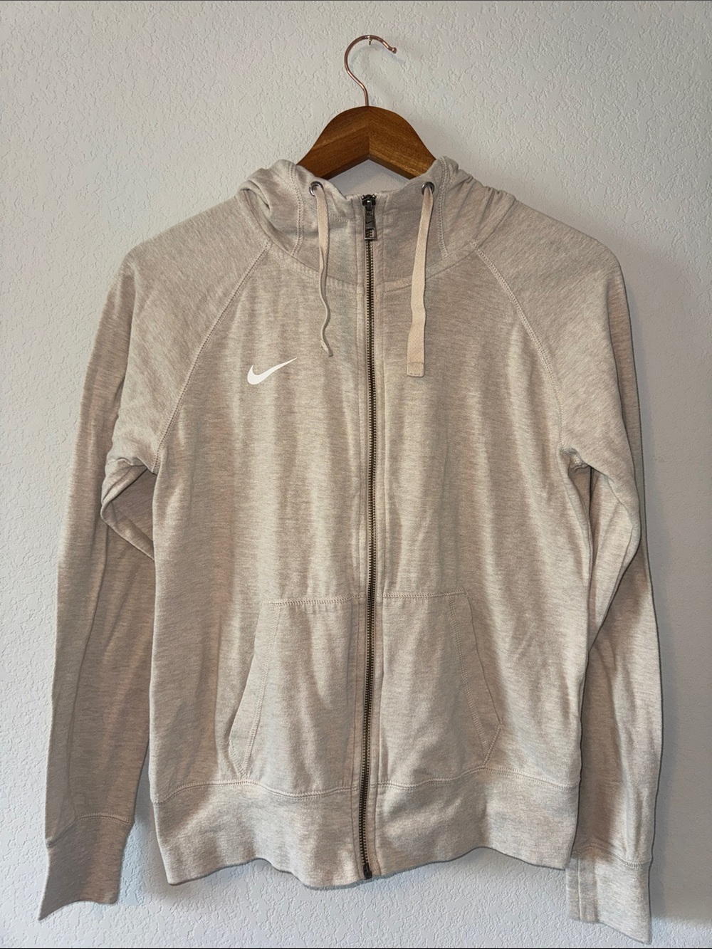 Small Nike Women's Heather Beige Full-Zip Lightweight Hoodie Jacket